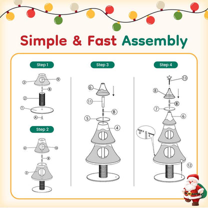 Royalcraft Christmas Tree Cat Tower for Indoor Cats, Multi-Level Wooden Cat Tree with Scratching Posts, Sisal Cat Scratcher & Cozy Cat Beds,Green