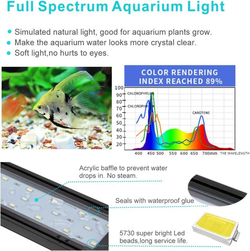 Hygger Full Spectrum Aquarium Light with Aluminum Alloy Shell Extendable Brackets, White Blue Red Leds, External Controller, for Freshwater Fish Tank