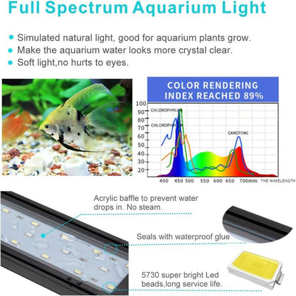 Hygger Full Spectrum Aquarium Light with Aluminum Alloy Shell Extendable Brackets, White Blue Red Leds, External Controller, for Freshwater Fish Tank