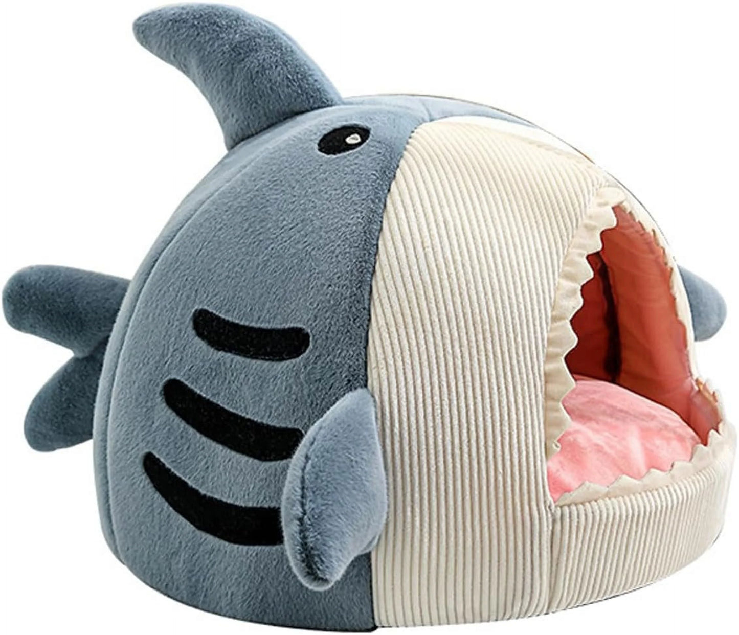 Shark Shape Cat Cave Bed Thick Cushion Kitten Soft Warm House Indoor Cats Cute Tent Removable Washable Cushioned Pillow anti Slip Bottom Hut Sleeping