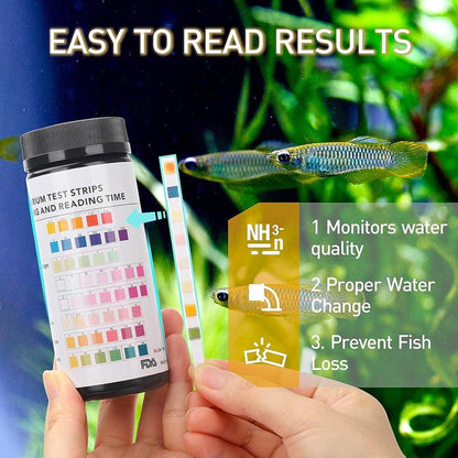 8-In-1 Aquarium Test Strips 50&100Ct Fast Water Testing for Fish Tankammonia Nitrate PH Ammonia, Alkalinity, Hardness, Chlorine, Etc.