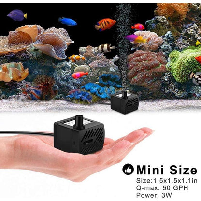 50GPH 3W Mini Submersible Water Pump for Aquariums, Fish Tank, Pond, Fountain, Hydroponics