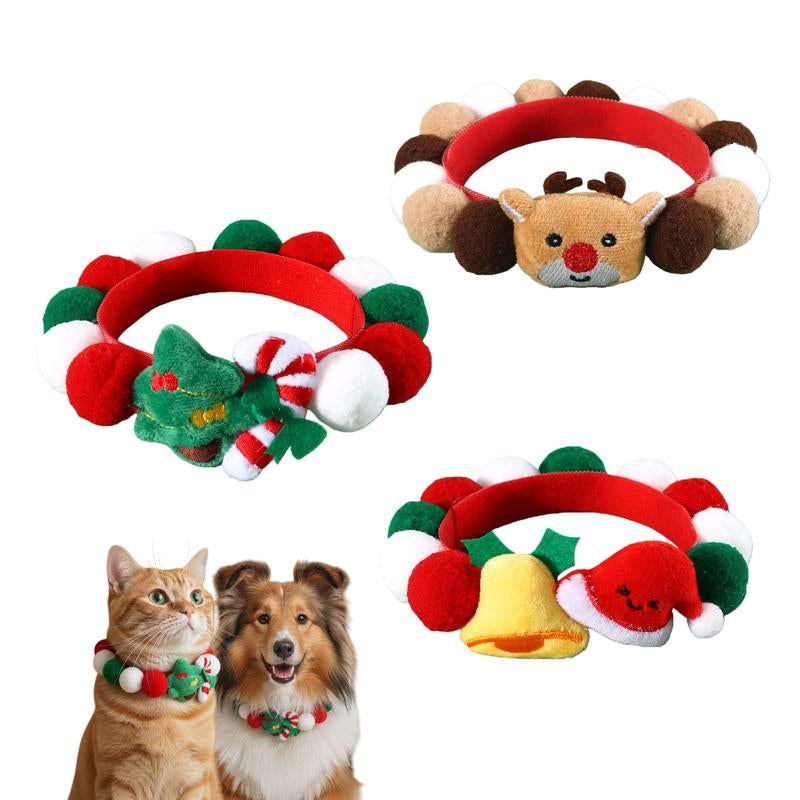 Christmas Pet Collar Set 3PCS – Soft Plush Adjustable Elastic Collars with Santa Hat, Reindeer & Jingle Bell Designs, Cute Holiday Accessories, Perfect Christmas Gift for Cats, Dogs & Pet Lovers