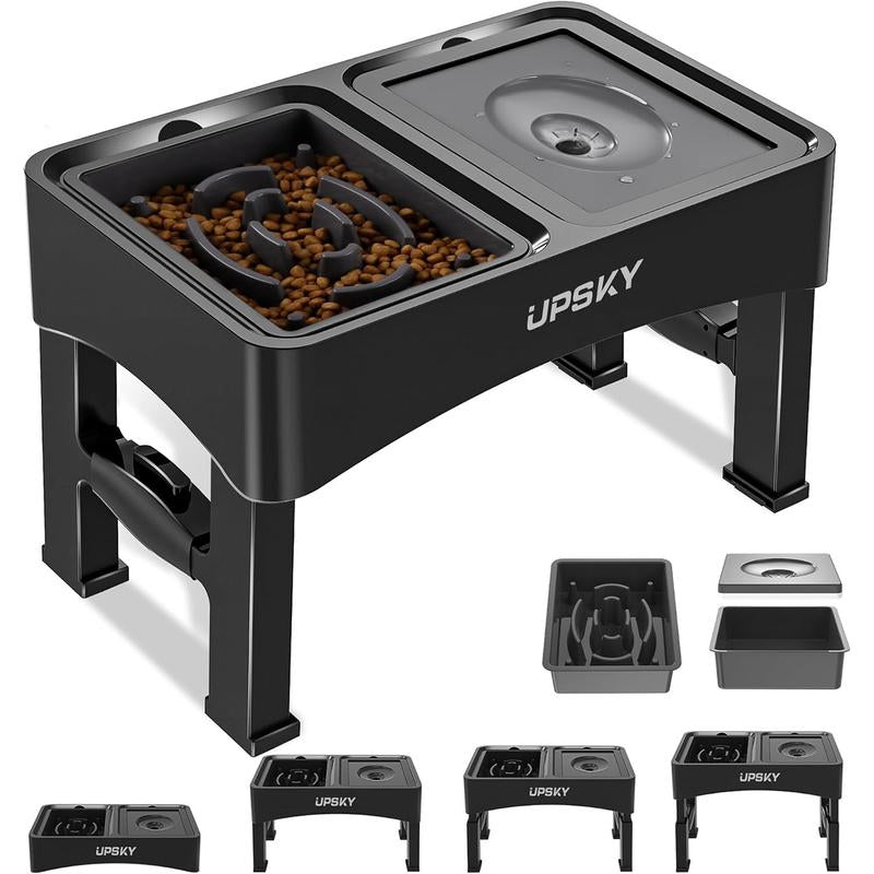 UPSKY 2-In-1 Elevated Dog Bowls Slow Feeder 4 Height Adjustable Raised Stand No Spill Anti-Slip Food Water Bowl for Small Medium Dogs with Anti-Slip Pads