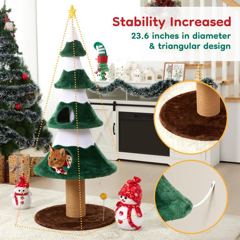 Royalcraft Christmas Tree Cat Tower for Indoor Cats, Multi-Level Wooden Cat Tree with Scratching Posts, Sisal Cat Scratcher & Cozy Cat Beds,Green