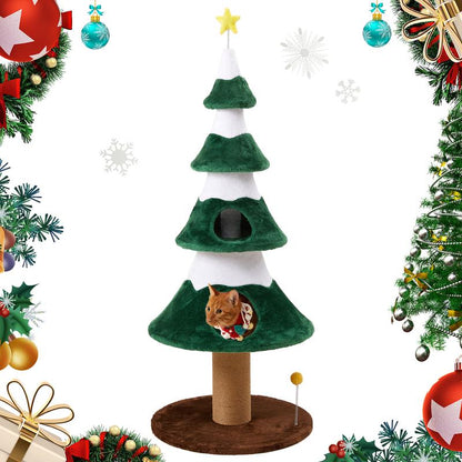 Royalcraft Christmas Tree Cat Tower for Indoor Cats, Multi-Level Wooden Cat Tree with Scratching Posts, Sisal Cat Scratcher & Cozy Cat Beds,Green