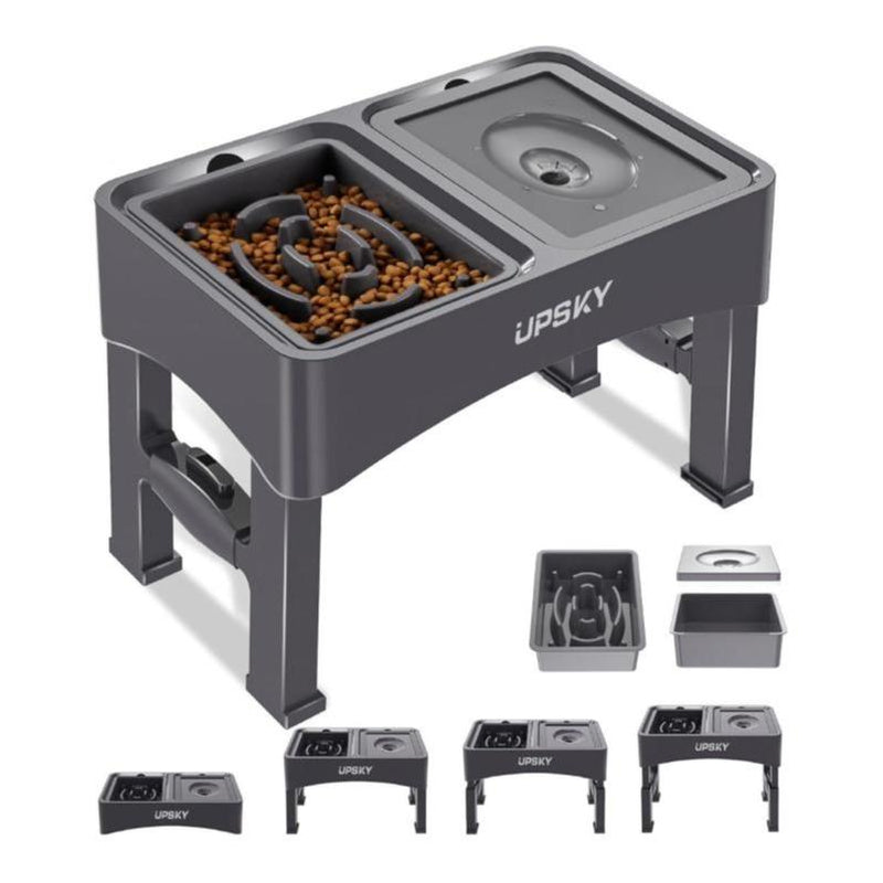UPSKY 2-In-1 Elevated Dog Bowls Slow Feeder 4 Height Adjustable Raised Stand No Spill Anti-Slip Food Water Bowl for Small Medium Dogs with Anti-Slip Pads