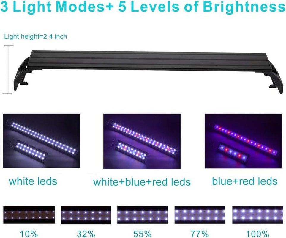 Hygger Full Spectrum Aquarium Light with Aluminum Alloy Shell Extendable Brackets, White Blue Red Leds, External Controller, for Freshwater Fish Tank