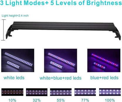Hygger Full Spectrum Aquarium Light with Aluminum Alloy Shell Extendable Brackets, White Blue Red Leds, External Controller, for Freshwater Fish Tank