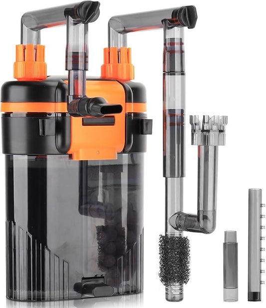 Hygger Hang-On-Back Canister Aquarium Filter,No Dry Burning Quiet Fish Tank Filter with Duckbill Nozzle Shower Pipe Outlet Oil Skimmer Adjustable Water Flow 3 Types Filter Media（5W/6W/7W/8W Fo 10-60 Gal）