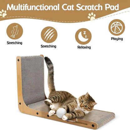 Large Size Cat Scratching Board, 23.6 Inch L Shape Cat Scratching Pad Wall Mounted, Cat Scratching Board with Ball Toy for Indoor Cats to Play