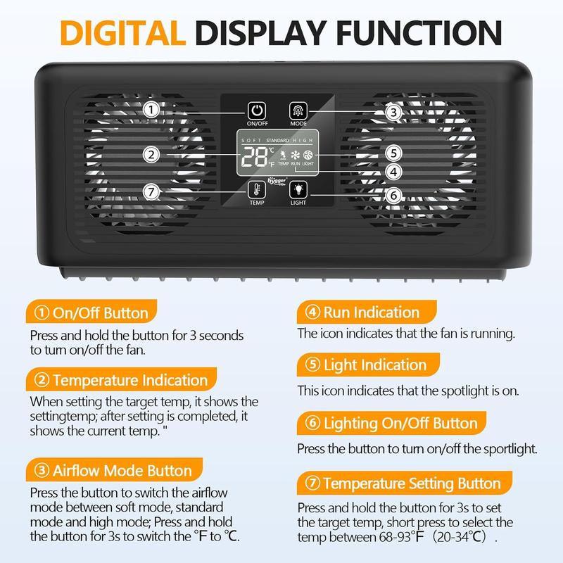 Hygger Aquarium Chiller Fan, Auto Temperature Control Aquarium Cooling Fan with Adjustable Temperature and 3 Wind Speed, Quiet Fish Tank Cooler