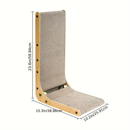 Large Size Cat Scratching Board, 23.6 Inch L Shape Cat Scratching Pad Wall Mounted, Cat Scratching Board with Ball Toy for Indoor Cats to Play