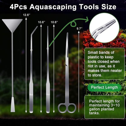 4 Count Aquascaping Tools, Aquascape Kit, Long and Aquarium Tweezers, , Algae Scraper, Aquarium Tools, Fish Tank Trimming Kit