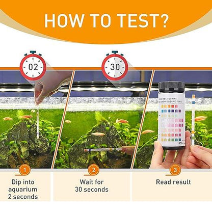 8-In-1 Aquarium Test Strips 50&100Ct Fast Water Testing for Fish Tankammonia Nitrate PH Ammonia, Alkalinity, Hardness, Chlorine, Etc.