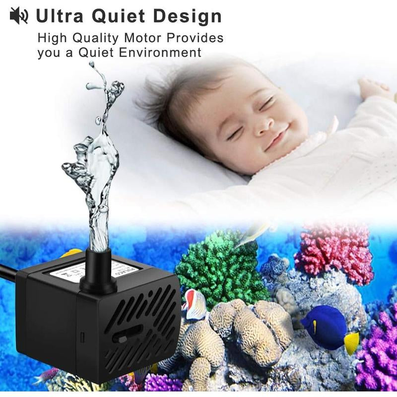 50GPH 3W Mini Submersible Water Pump for Aquariums, Fish Tank, Pond, Fountain, Hydroponics