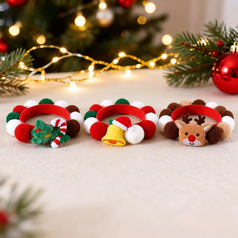 Christmas Pet Collar Set 3PCS – Soft Plush Adjustable Elastic Collars with Santa Hat, Reindeer & Jingle Bell Designs, Cute Holiday Accessories, Perfect Christmas Gift for Cats, Dogs & Pet Lovers