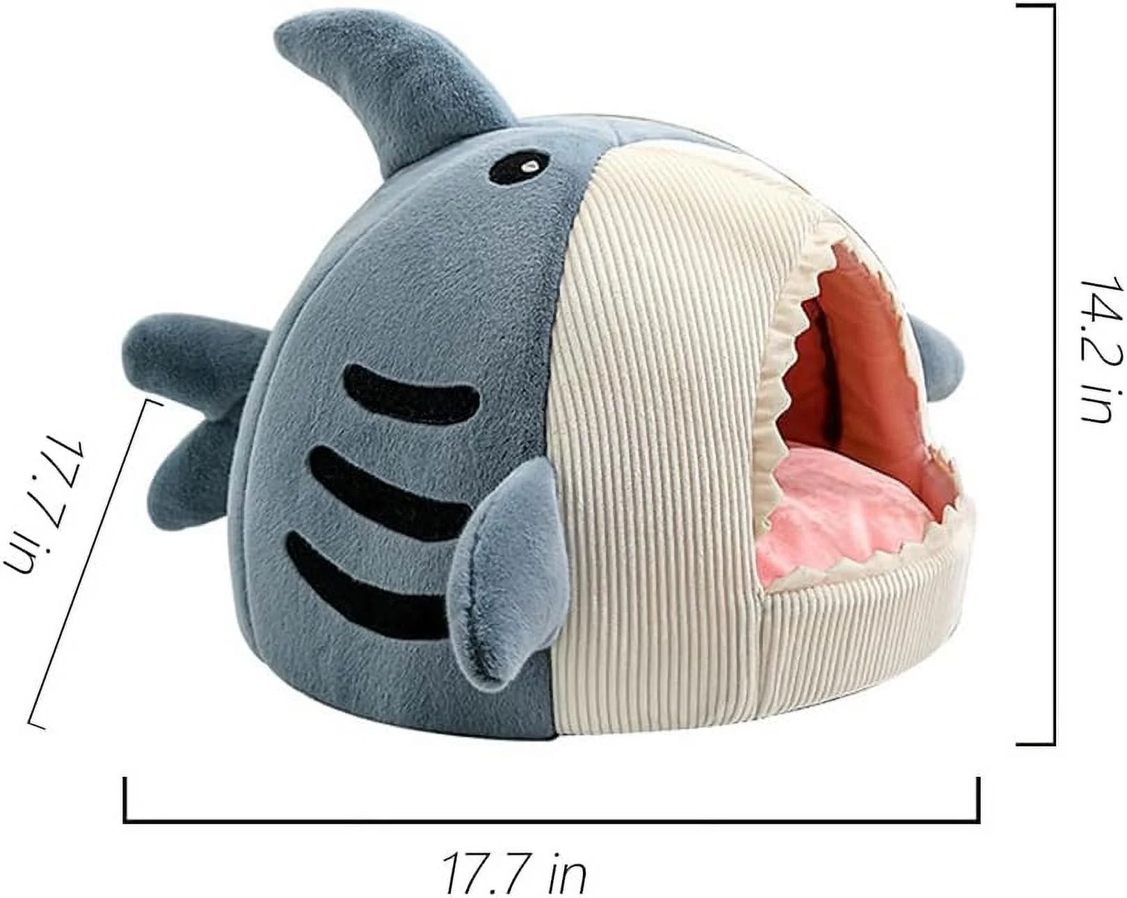 Shark Shape Cat Cave Bed Thick Cushion Kitten Soft Warm House Indoor Cats Cute Tent Removable Washable Cushioned Pillow anti Slip Bottom Hut Sleeping