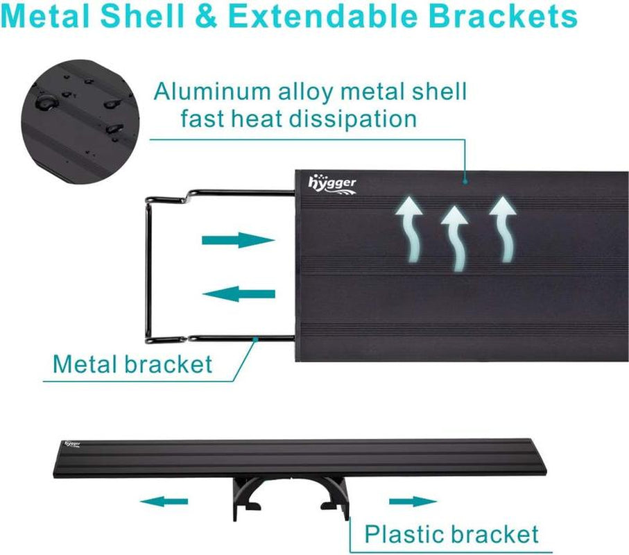 Hygger Full Spectrum Aquarium Light with Aluminum Alloy Shell Extendable Brackets, White Blue Red Leds, External Controller, for Freshwater Fish Tank